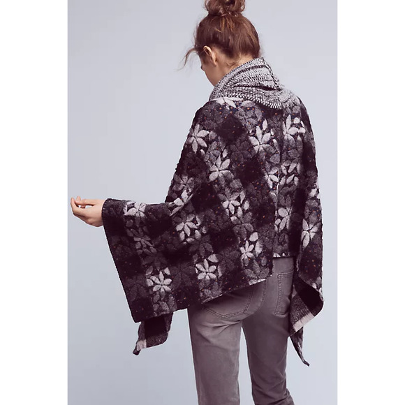 Anthropologie Poncho Wintertide Wool Blend Reversible Pullover One Size Floral - Picture 7 of 9